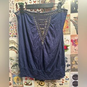 Small Dex Navy Blue Tube Top. Bead Embroidered. Great condition.